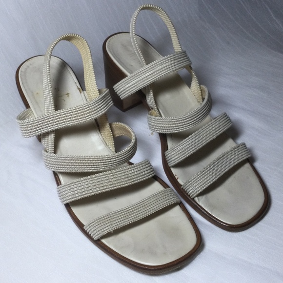 Vintage Nickels Block Heel Taupe Strap Slingback Sandals Made in Italy 9M - Picture 3 of 8